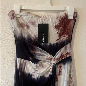 Fashion Nova Strapless Dress - Burgundy and Dark Blue Tie Dye